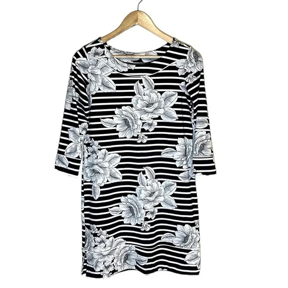 Lands End Black White Floral Striped Swim Shift Dress Size XS Summer Swim Pool - Picture 2 of 6